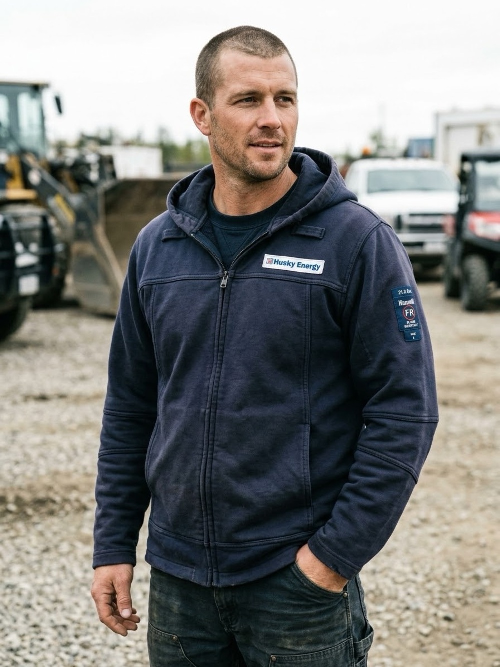 Sz XL Hammill Men's Navy Hooded Workear Jacket - Husky Energy